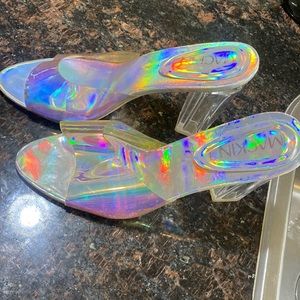 Chrome see through chunky heels